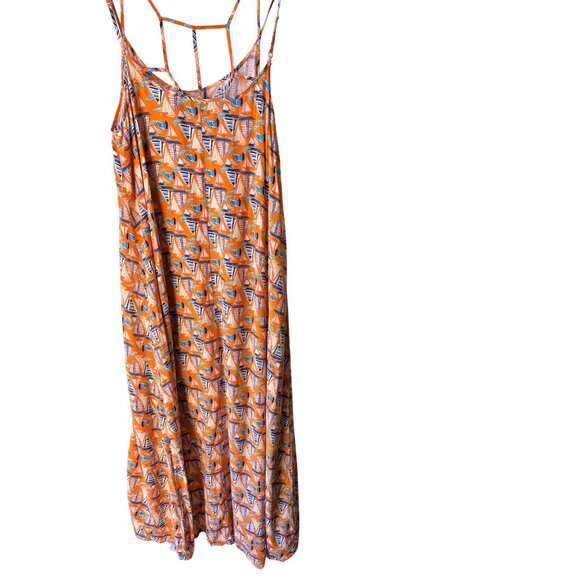 Antibes Blanc Womens Sailboat Print Maxi Dress Size M 100% Rayon Orange - Picture 6 of 7